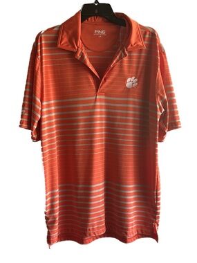 PING Orange and White Striped Polo with Paw Emblem